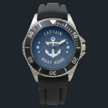 Nautical Vintage Anchor Captain Boat Name Navy Watch<br><div class="desc">A Nautical Vintage Anchor and Stars with Captain Rank or other title and Your Name or Boat Name on a Stylish Wrist Watch. This personalized Pocket Watch will not just time but also is a fun conversation piece. Perfect for Father's Day but also makes a great gift for any occasion....</div>