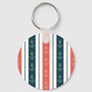 Nautical Vintage Anchor on Stripes Pattern Keychain
