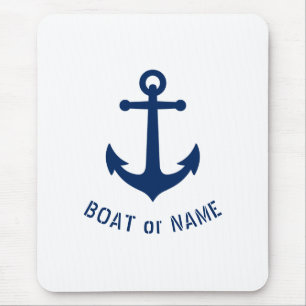 Nautical Vintage Anchor Your Boat or Name Blue Mouse Pad