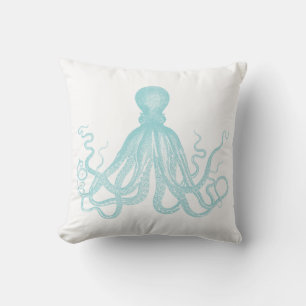 Nautical Vintage Marine Sea Octopus Throw Pillow