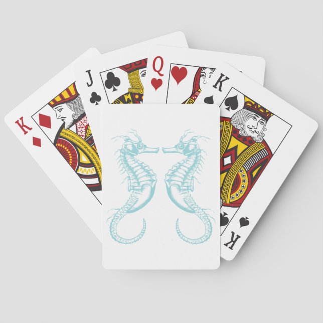 Nautical Vintage Marine Seahorse Playing Cards (Back)