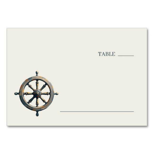 Nautical Vintage Metallic Ship's Wheel Table Number (Front)