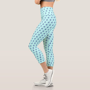 Nautical Vintage Navy Blue anchors pattern Capri Leggings