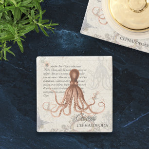 Nautical Vintage Octopus Illustration & Typography Stone Coaster