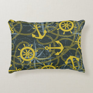 Nautical vintage pattern, anchor and map. accent pillow