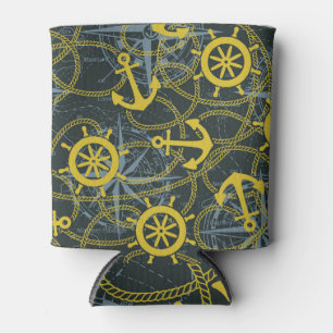 Nautical vintage pattern, anchor and map. can cooler