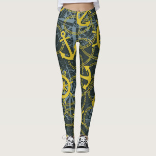 Nautical vintage pattern, anchor and map. leggings