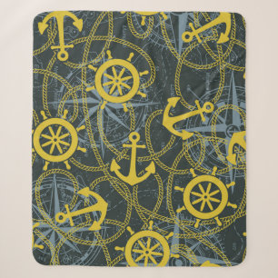 Nautical vintage pattern, anchor and map. sherpa blanket