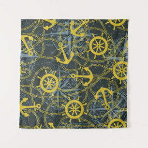Nautical vintage pattern, anchor and map. tapestry