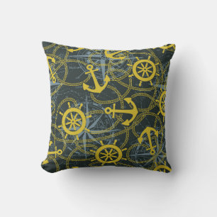 Nautical vintage pattern, anchor and map. throw pillow