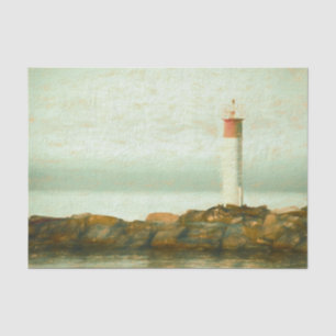 Nautical Vintage Red Green Lighthouse Art Tissue Paper