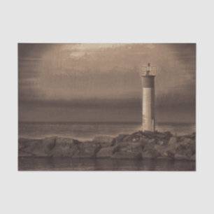 Nautical Vintage Sepia Lighthouse Sunset Lake Tissue Paper