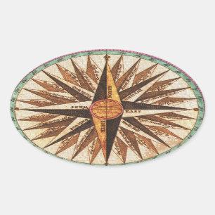 Nautical Vintage Ship’s Compass Navigator Sailing Oval Sticker