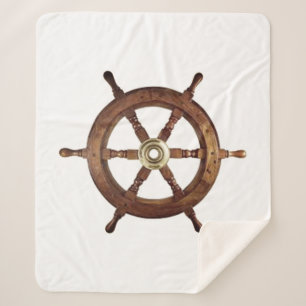Nautical Vintage Ship Wheel Helm  Sherpa Blanket