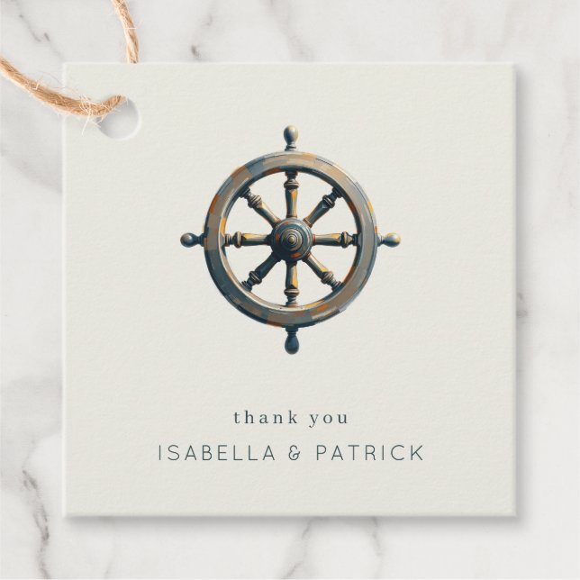 Nautical Vintage Ship's Wheel Favour Tags (Front)