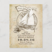 Nautical vintage yacht save the date postcards