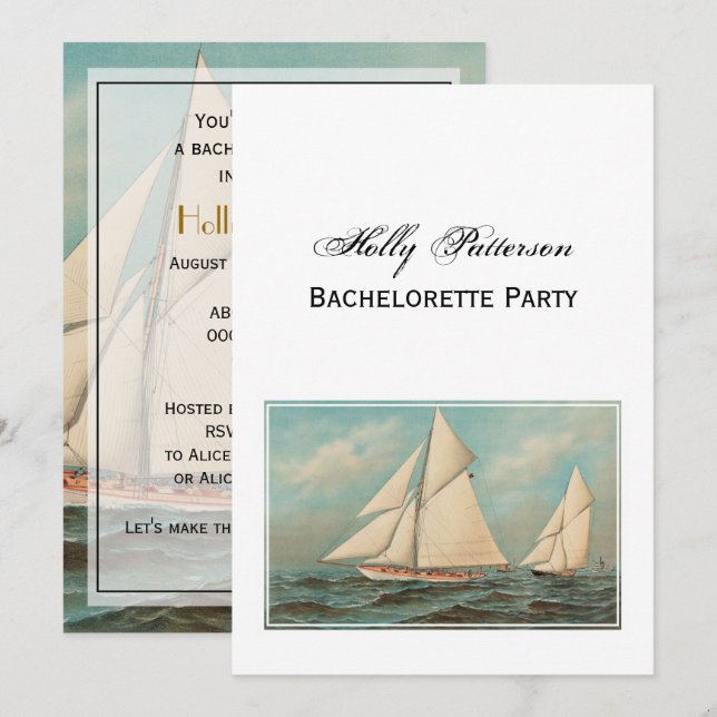 Nautical Vintage Yachts Racing #1 Invitation (Front/Back)