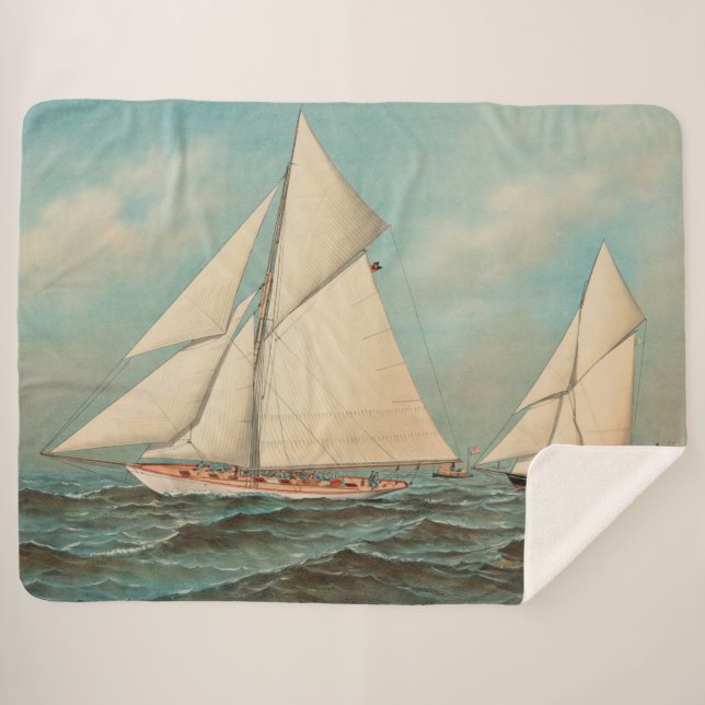 Nautical Vintage Yachts Racing #1 Sherpa Blanket (Front (Horizontal))