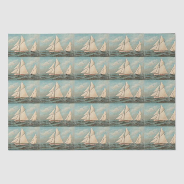 Nautical Vintage Yachts Racing #1 Tiled Tissue Paper (Front)