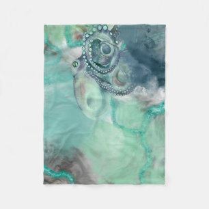 Nautical Watercolor Aqua Ocean Octopus  Fleece Blanket