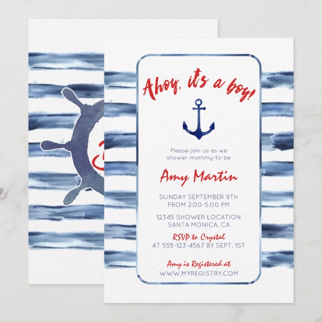 Nautical, Watercolor Baby Shower Invitation (Front/Back)