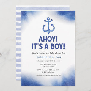 Nautical Watercolor Blue Baby Shower invitation