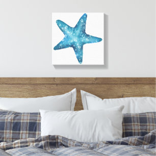 Nautical Watercolor Blue Starfish Canvas Print