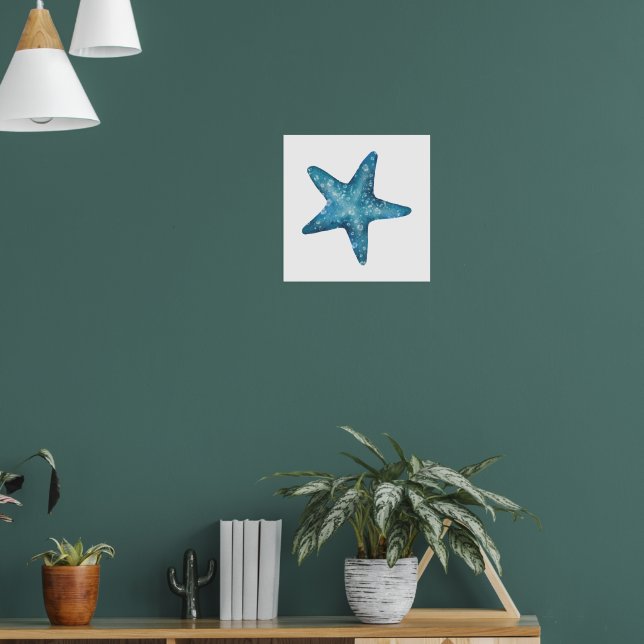 Nautical Watercolor Blue Starfish Poster (Living Room 1)