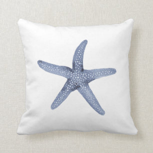 Nautical Watercolor Blue Starfish Throw Pillow