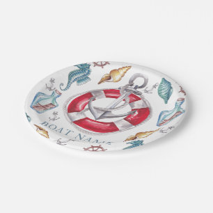 Nautical Watercolor Boat Name Personalized Paper Plate
