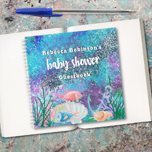 Nautical Watercolor Glitter Baby Shower Guestbook Notebook