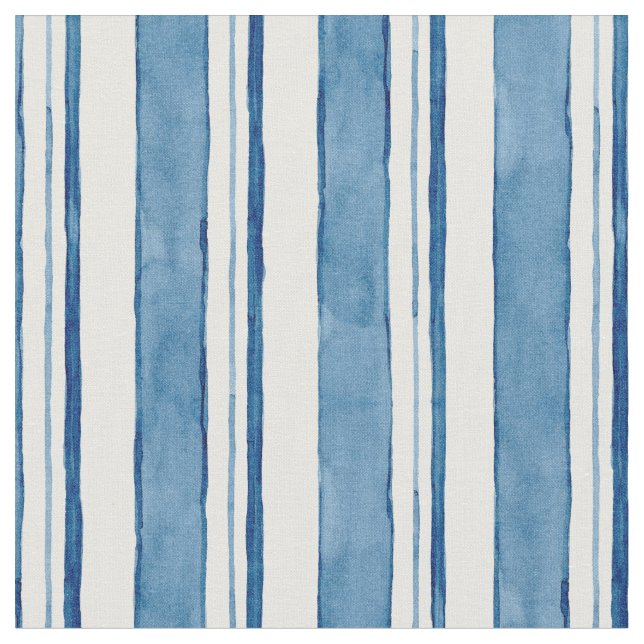 Nautical Watercolor Hand Painted Striped Pattern Fabric (Close Up)