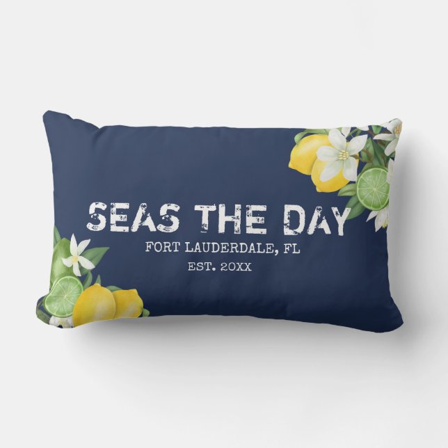 Nautical Watercolor Lemon Boat Name Lumbar Pillow (Front)