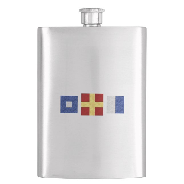 Nautical Watercolor Maritime Signal Flag Monogram Hip Flask (Front)