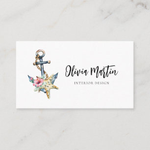 Nautical Watercolor QR Code Modern Business Card