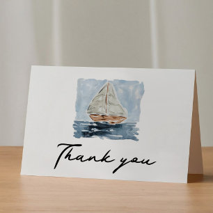 Nautical Watercolor Sailboat Baby Shower Thank You Card