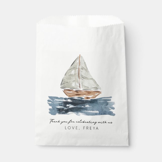 Nautical Watercolor Sailboat Baby Shower Thank You Favour Bag (Front)