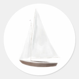 Nautical Watercolor Sailboat Classic Round Sticker