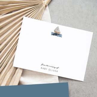 Nautical Watercolor Sailboat From the Nursery Baby Card