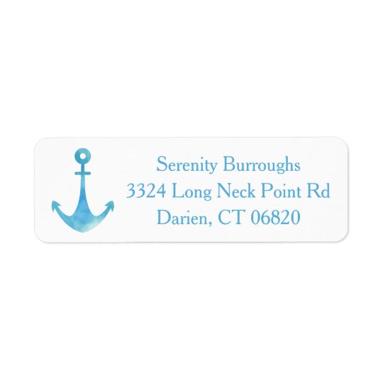 Nautical Watercolor Ship Anchor Blue Turquoise Return Address Label