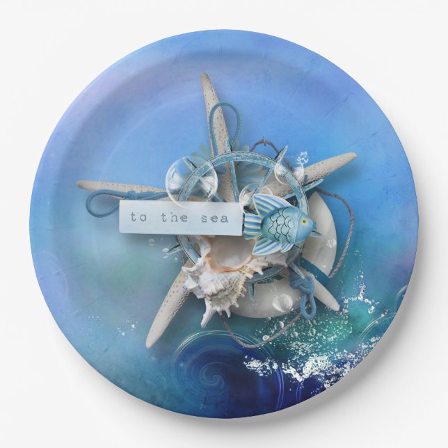 Nautical Watercolor To The Sea Paper Plate (Front)