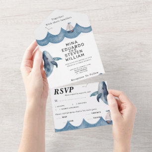 Nautical watercolor wedding  all in one invitation