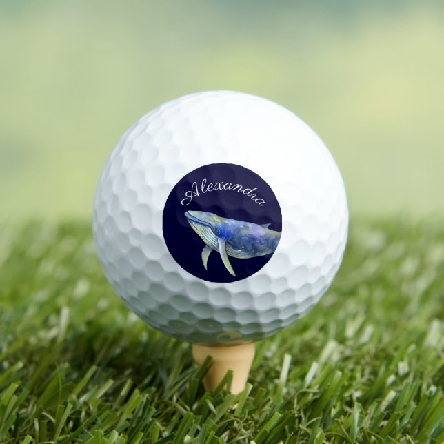 Nautical  Watercolor Whale Navy Blue Coastal  Golf Balls (Insitu Tee)