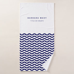 Nautical Waves Navy Blue Trendy Simple Stylish  Bath Towel
