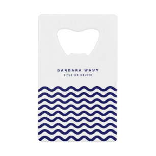 Nautical Waves Navy Blue Trendy Stylish 9 Waves Credit Card Bottle Opener