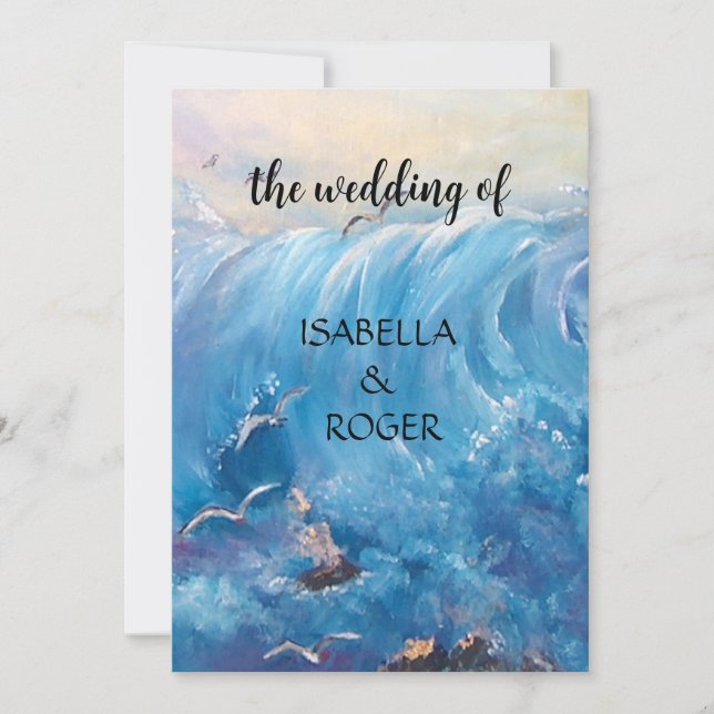 Nautical waves with seaguls Invitation (Front)