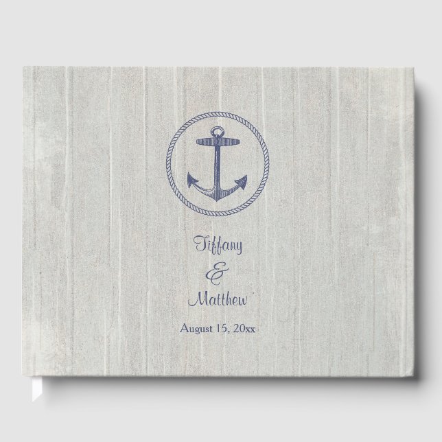 Nautical Weathered Wood Personalized Wedding Guest Book (Front)
