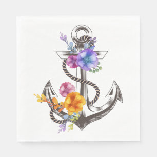 Nautical Wedding Anchor Floral Beach Party Napkin