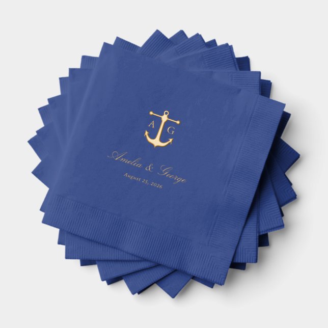 Nautical Wedding Anchor Monogram Foil Napkins (Insitu (Stacked))