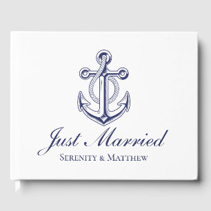 Nautical Wedding Anchor Navy Blue Just Married Guest Book